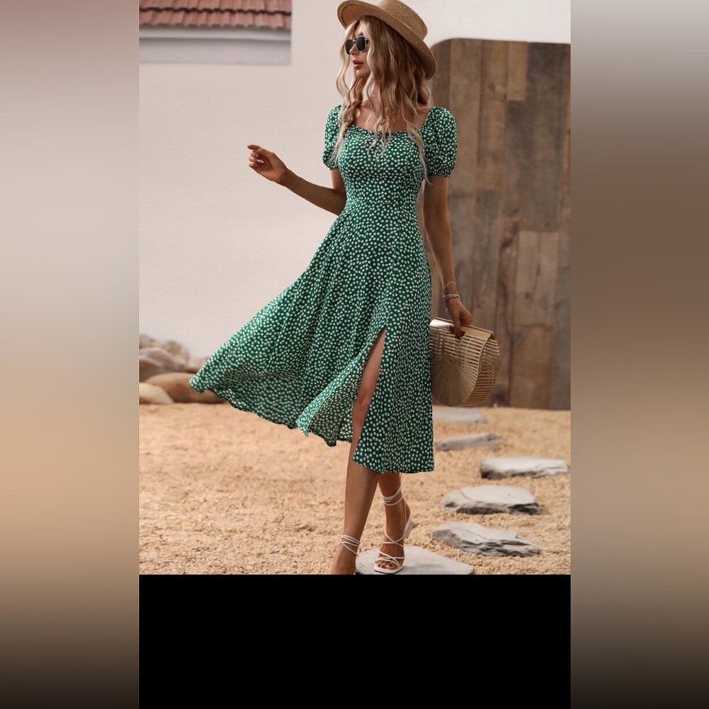 SHEIN Green Patterned Midi Dress